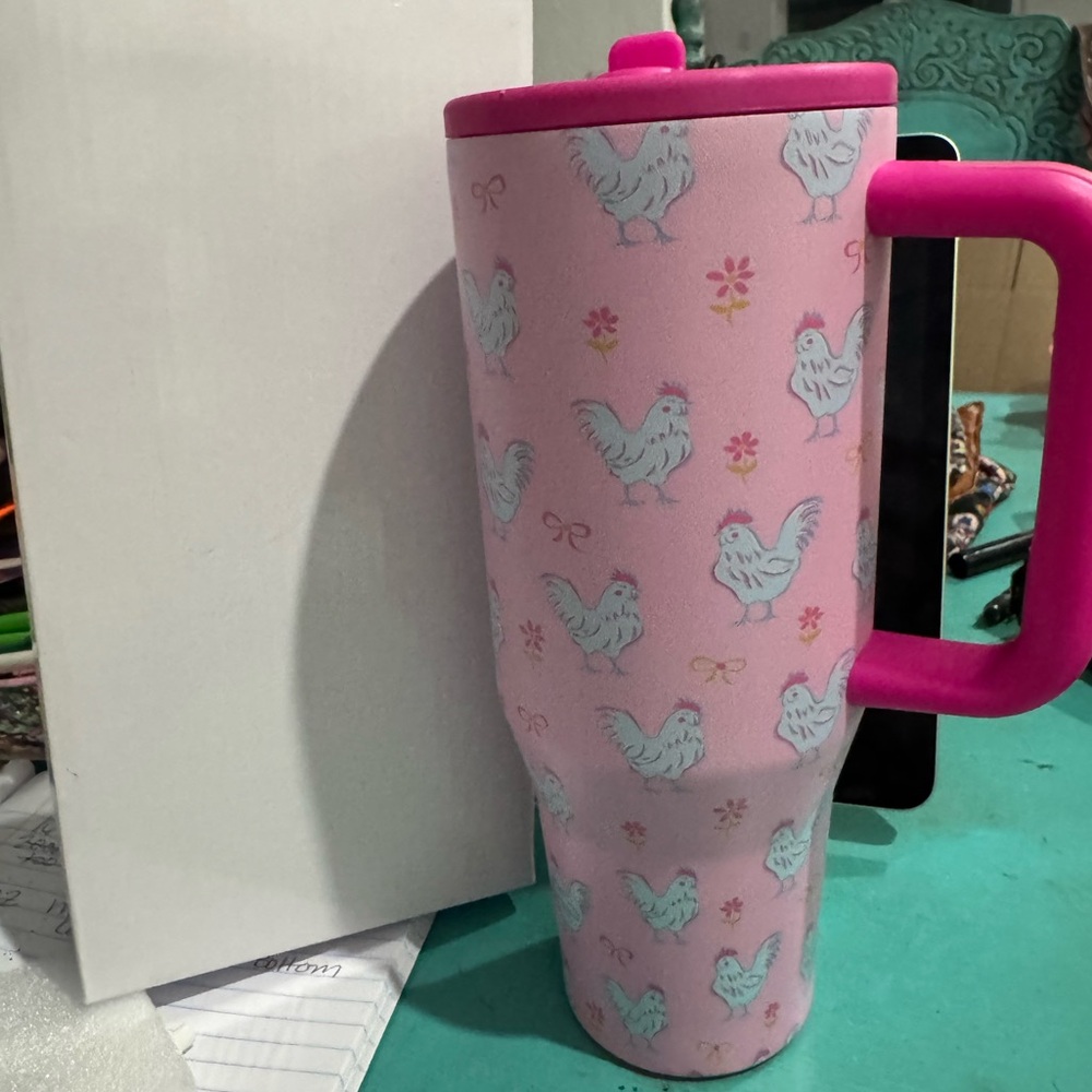 New In Box - 40 oz tumbler- Neon chickens